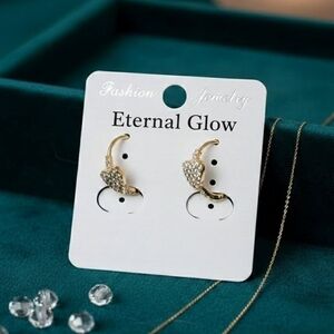 Elegant Gold-Tone Cubic Zirconia Crystal Heart Drop Earrings - Brand New & Seal